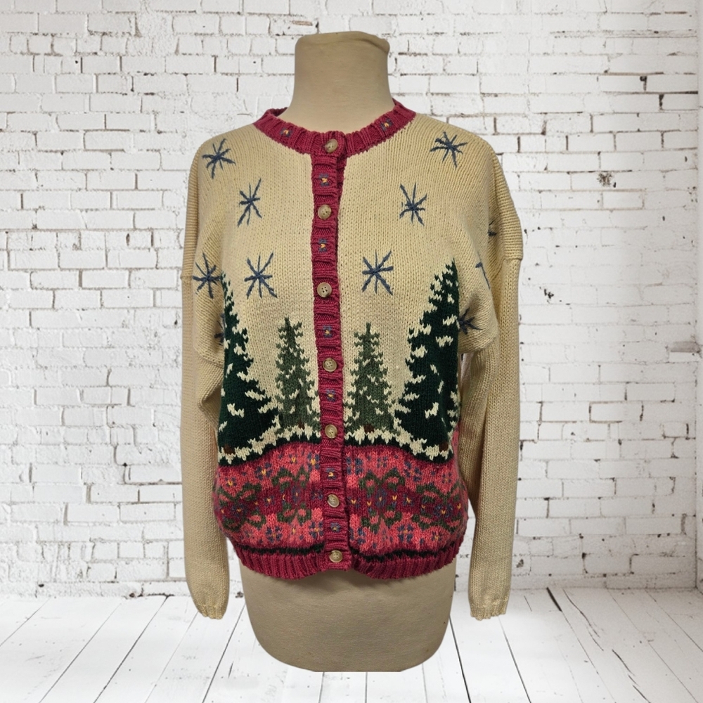 Vintage Boundary Waters Holiday Cardigan Christmas Button Front